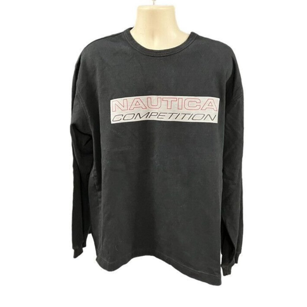 VINTAGE Nautica Shirt Men XLarge Black Competition Pullover Crewneck